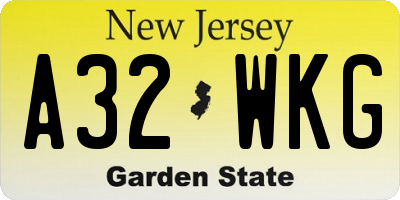 NJ license plate A32WKG
