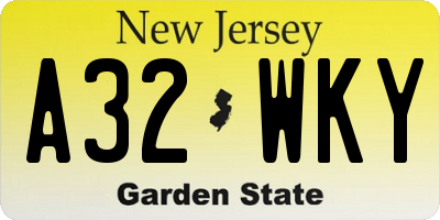 NJ license plate A32WKY