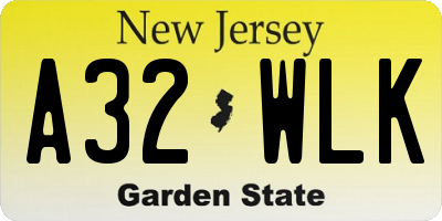 NJ license plate A32WLK