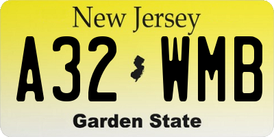 NJ license plate A32WMB