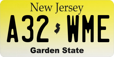 NJ license plate A32WME