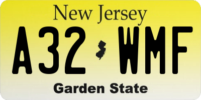 NJ license plate A32WMF
