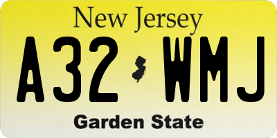 NJ license plate A32WMJ
