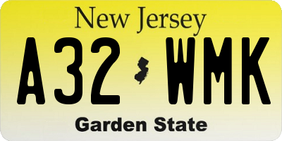NJ license plate A32WMK