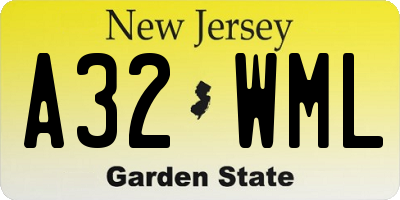NJ license plate A32WML