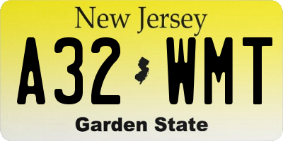 NJ license plate A32WMT