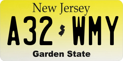 NJ license plate A32WMY