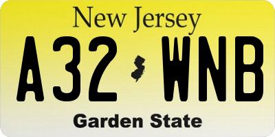 NJ license plate A32WNB