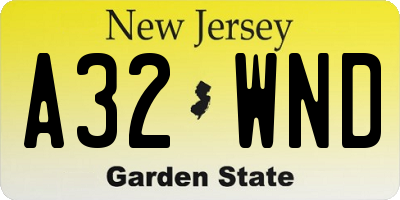 NJ license plate A32WND