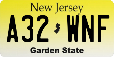 NJ license plate A32WNF