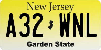 NJ license plate A32WNL