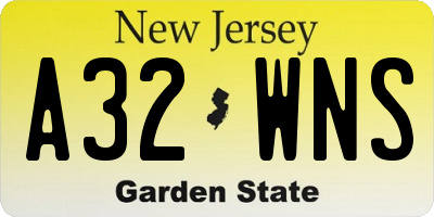 NJ license plate A32WNS