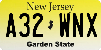 NJ license plate A32WNX