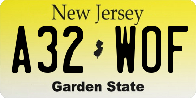 NJ license plate A32WOF