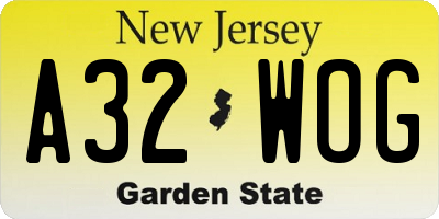 NJ license plate A32WOG