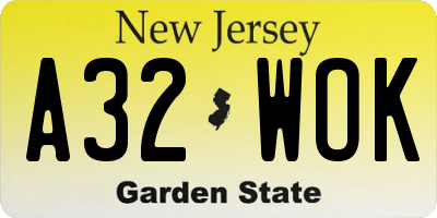 NJ license plate A32WOK