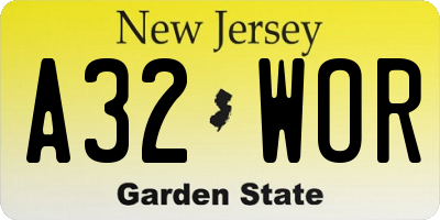 NJ license plate A32WOR
