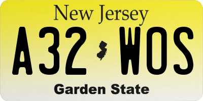 NJ license plate A32WOS