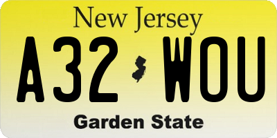 NJ license plate A32WOU