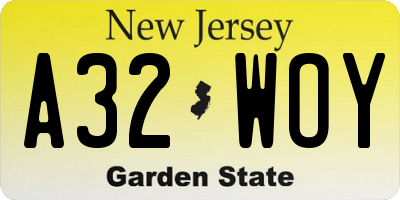 NJ license plate A32WOY
