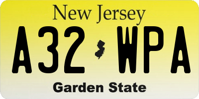 NJ license plate A32WPA