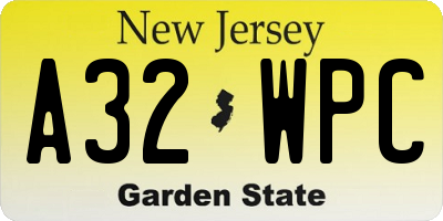 NJ license plate A32WPC
