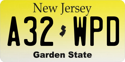 NJ license plate A32WPD