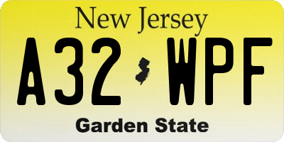 NJ license plate A32WPF