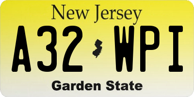 NJ license plate A32WPI