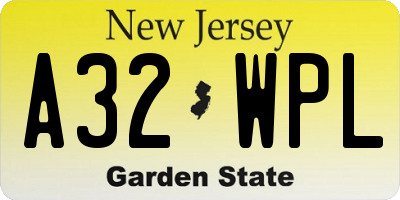 NJ license plate A32WPL