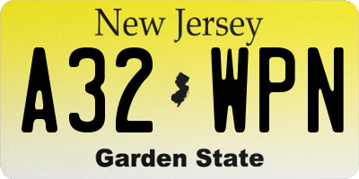 NJ license plate A32WPN