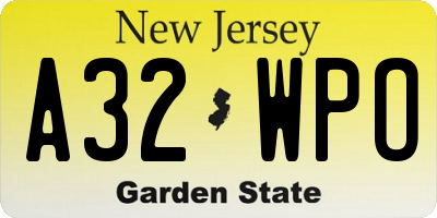 NJ license plate A32WPO