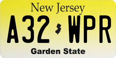 NJ license plate A32WPR