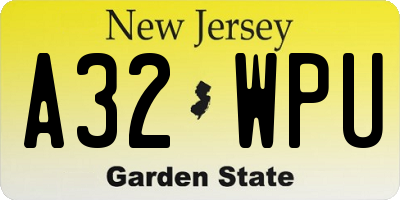 NJ license plate A32WPU