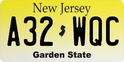 NJ license plate A32WQC