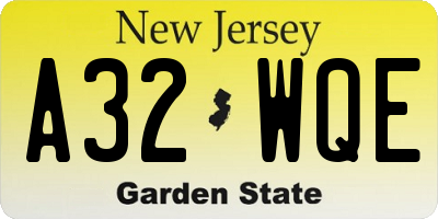 NJ license plate A32WQE