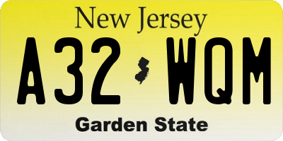 NJ license plate A32WQM