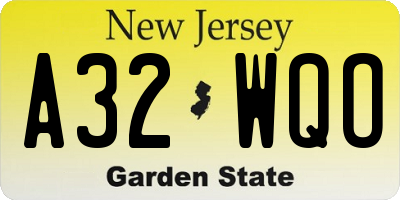 NJ license plate A32WQO