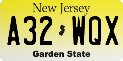 NJ license plate A32WQX