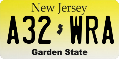 NJ license plate A32WRA
