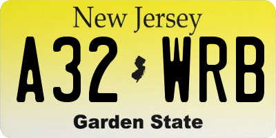 NJ license plate A32WRB