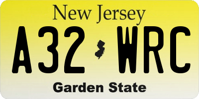 NJ license plate A32WRC