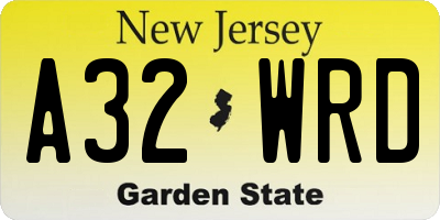 NJ license plate A32WRD