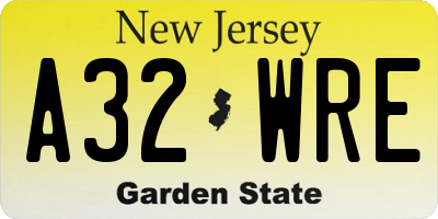 NJ license plate A32WRE