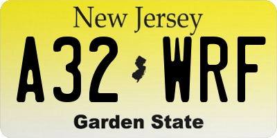 NJ license plate A32WRF