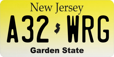 NJ license plate A32WRG