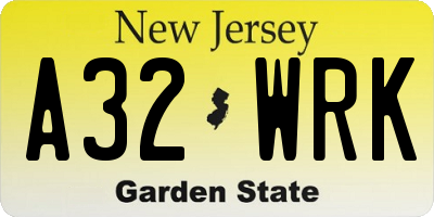 NJ license plate A32WRK