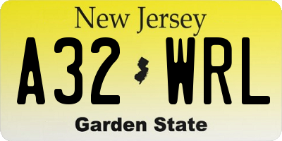NJ license plate A32WRL