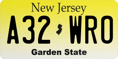 NJ license plate A32WRO