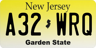 NJ license plate A32WRQ